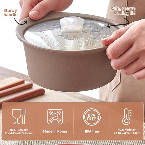 Platinum Silicone Microwave Steamer Pot - 27oz Heat-Resistant Cooker with Handle & Lid | Easy Clean, Dry Rose