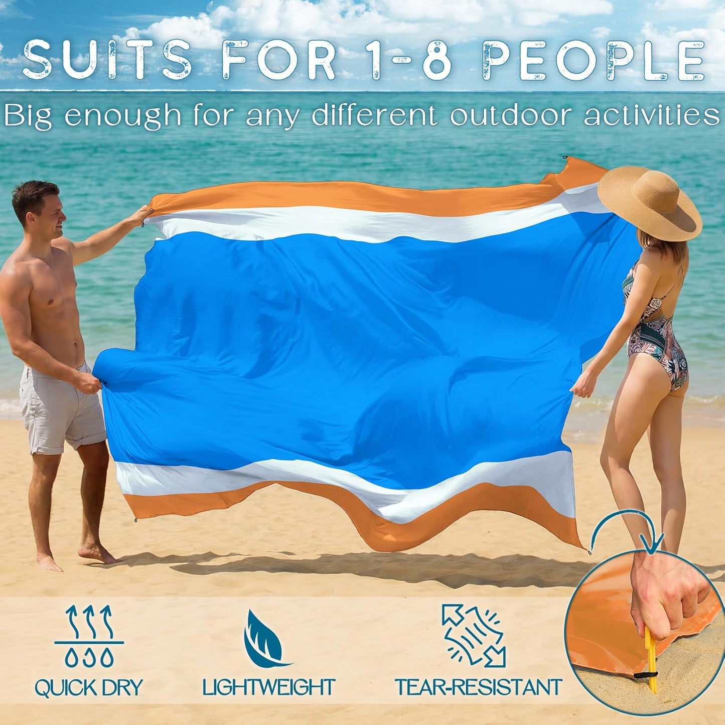 BYDOLL Beach Blanket - 10' x 9' Waterproof & Sandproof Oversized Mat for Travel, Camping & Picnics