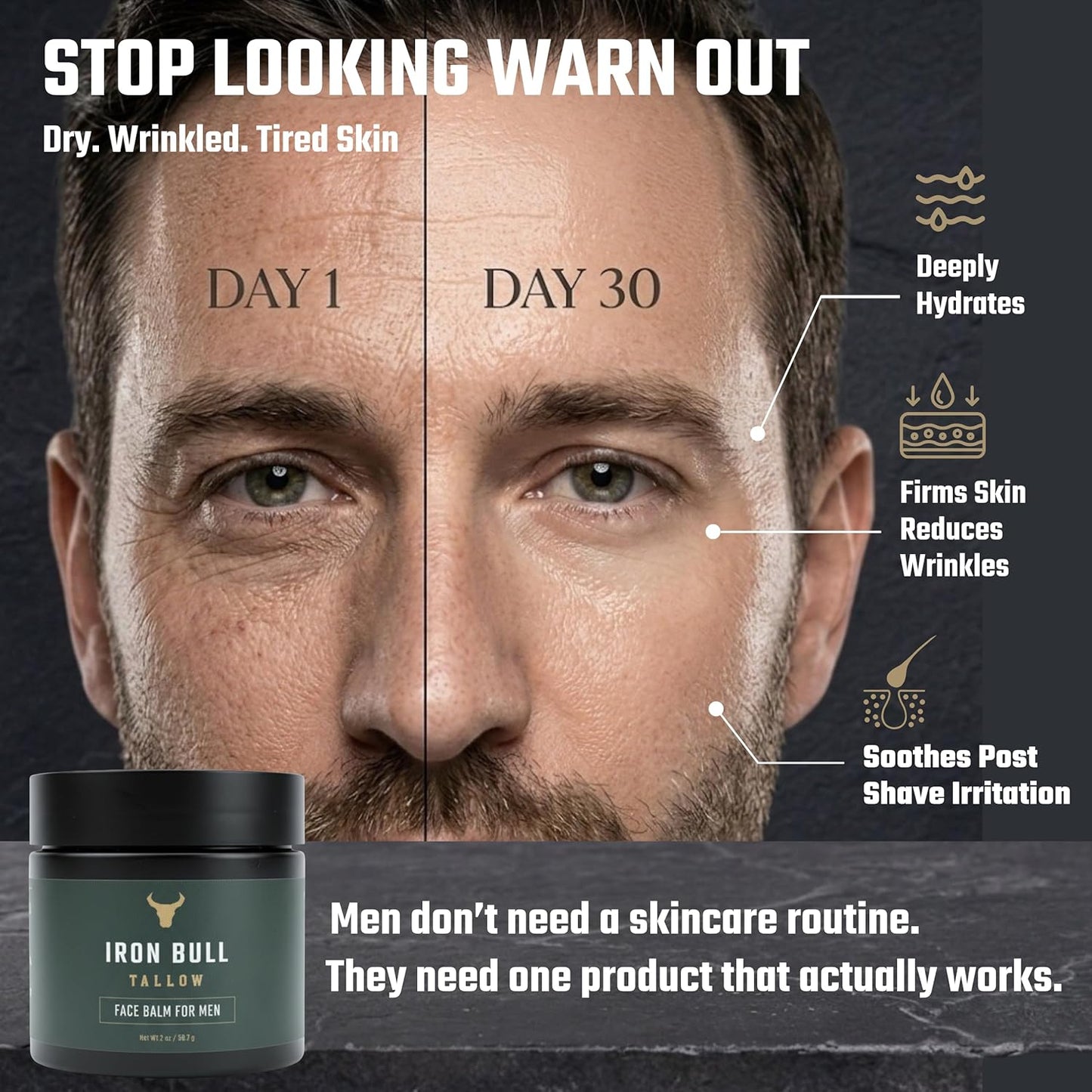 Iron Bull Beef Tallow Face Moisturizer - Anti-Wrinkle & Hydrating for All Skin Types | 2 oz