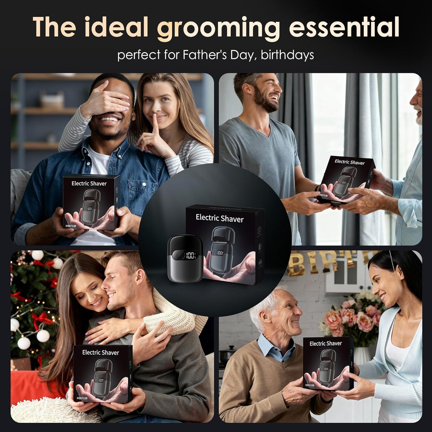 Skiennix Electric Razor - Foil Shaver & Beard Trimmer with LED Display | USB-C Fast Charge, IPX7 Waterproof, Charcoal Black