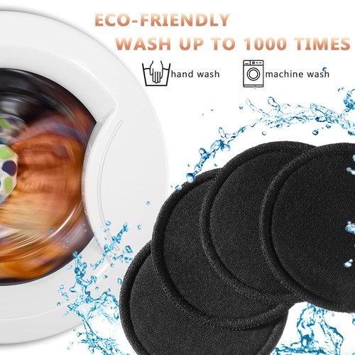 Foaincore Reusable Makeup Remover Pads - 40 Pcs Bamboo Cotton Rounds with Storage Bag | Soft & Washable (Black)