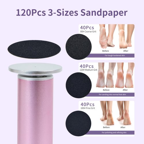 FancyJun Electric Foot Callus Remover with 120pcs Sandpaper Discs(3 Sizes), Professional 800RPM Aluminum 4.8 Inches Callus Remover for Feet, Stepless Speed Control Foot File for Dead Skin (Black)