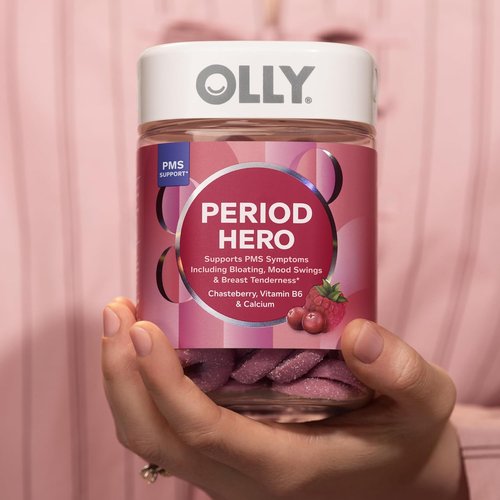 OLLY Period Hero Gummies - PMS Support Supplement with Chasteberry & Vitamin B6 | Cran-Raspberry Flavor, 60 Count