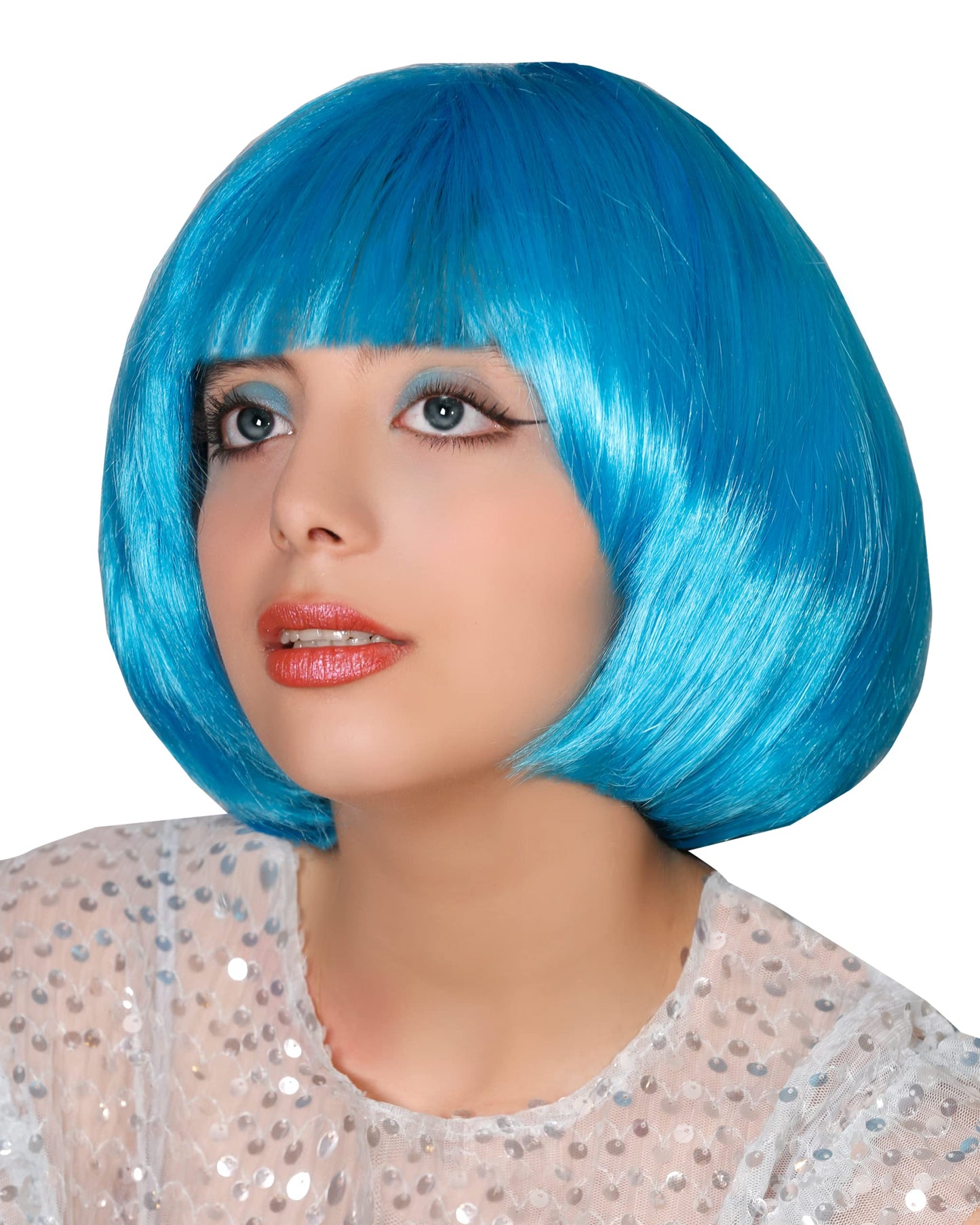 Matissa Short Straight 10" Bob Wig with Bangs Synthetic Fancy Dress Costume Halloween Party (Sky Blue)