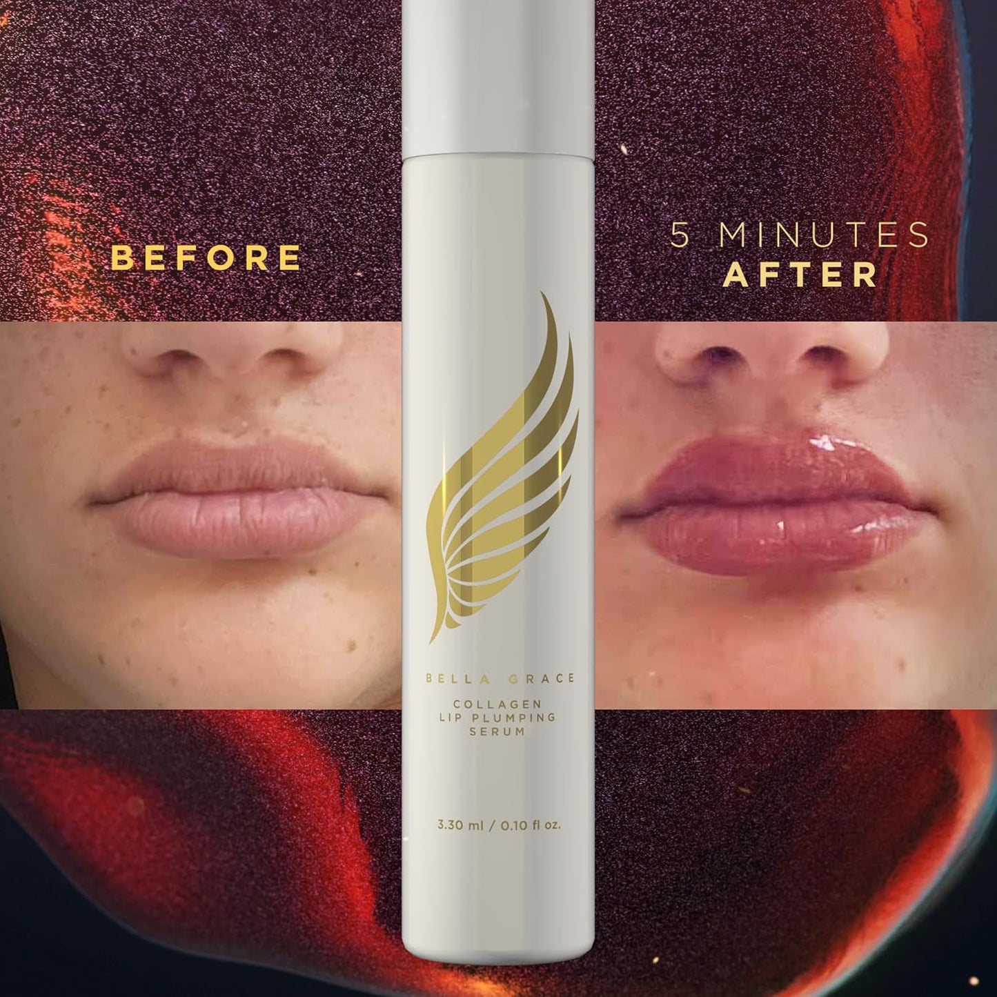 Bella Grace Vegan Collagen Lip Plumper Serum - Hydrating Lip Care with Vitamin E & Peptides | 0.1 fl oz