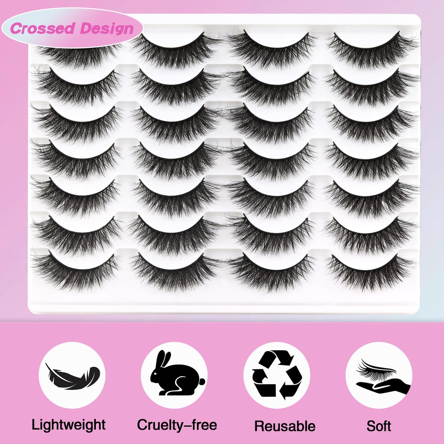 Losha Lashes Fluffy Cat Eye Lashes 14 Pairs 3D False Eyelashes Soft Crossed Eye Lashes Pack Comfortable Fake Eyelashes(614)