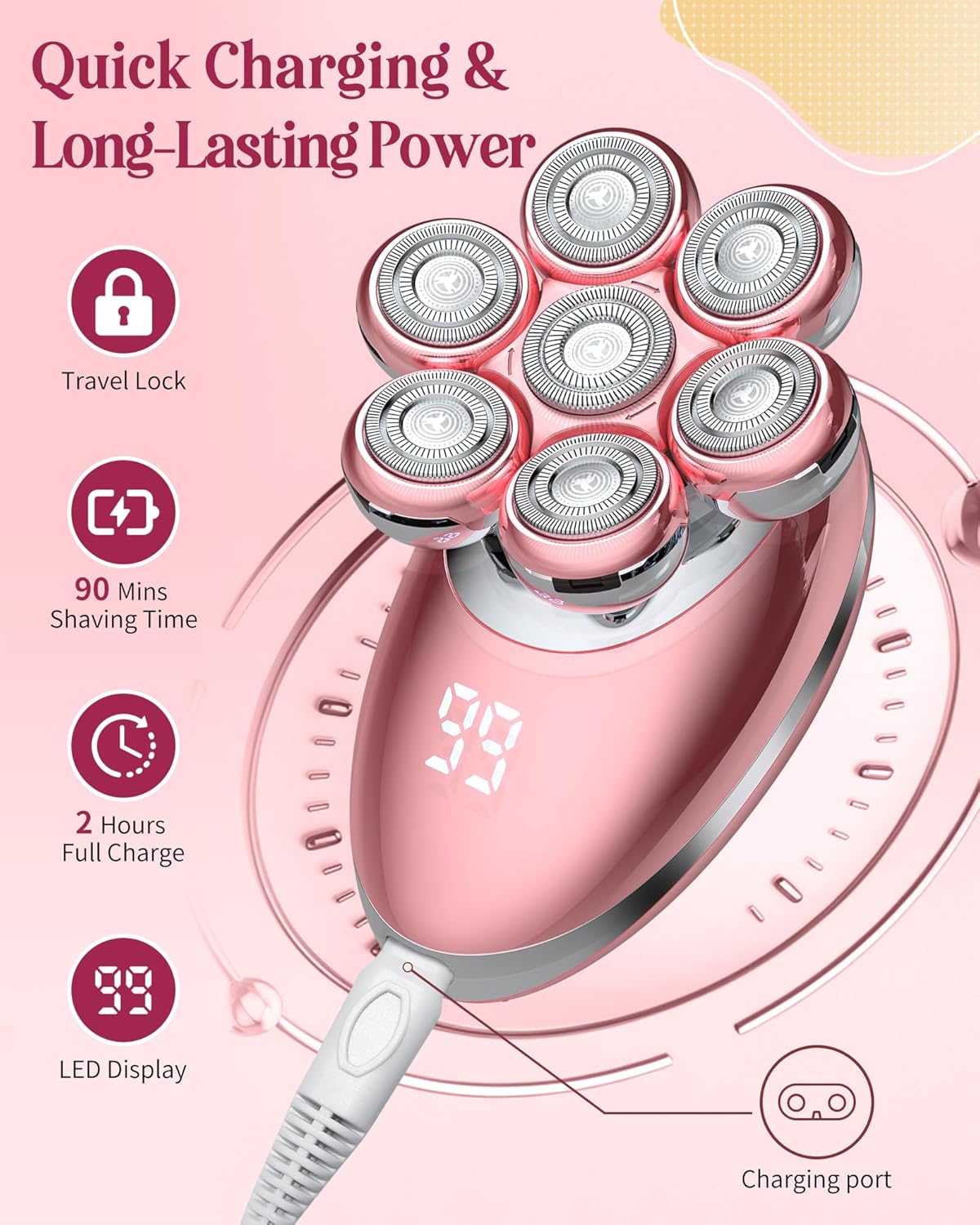 Skiennix 7D Electric Razor for Women - Cordless Waterproof Facial Hair Removal Trimmer | Ideal for Sensitive Skin