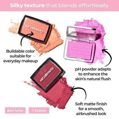 MCoBeauty Glow Up Blush Powder - Blush Red | Color Activated Soft Matte Formula - Vegan & Long-Lasting