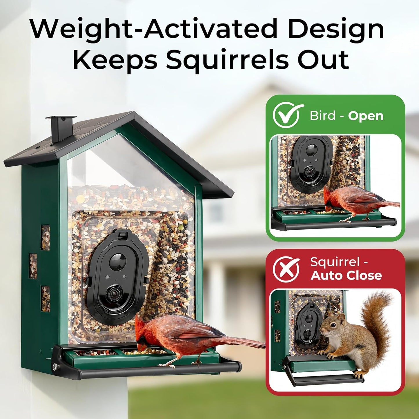 TT Nature Smart Bird Feeder - Solar Powered Camera with AI Bird Identification & Squirrel Proof Design | 3.2L Capacity, Green