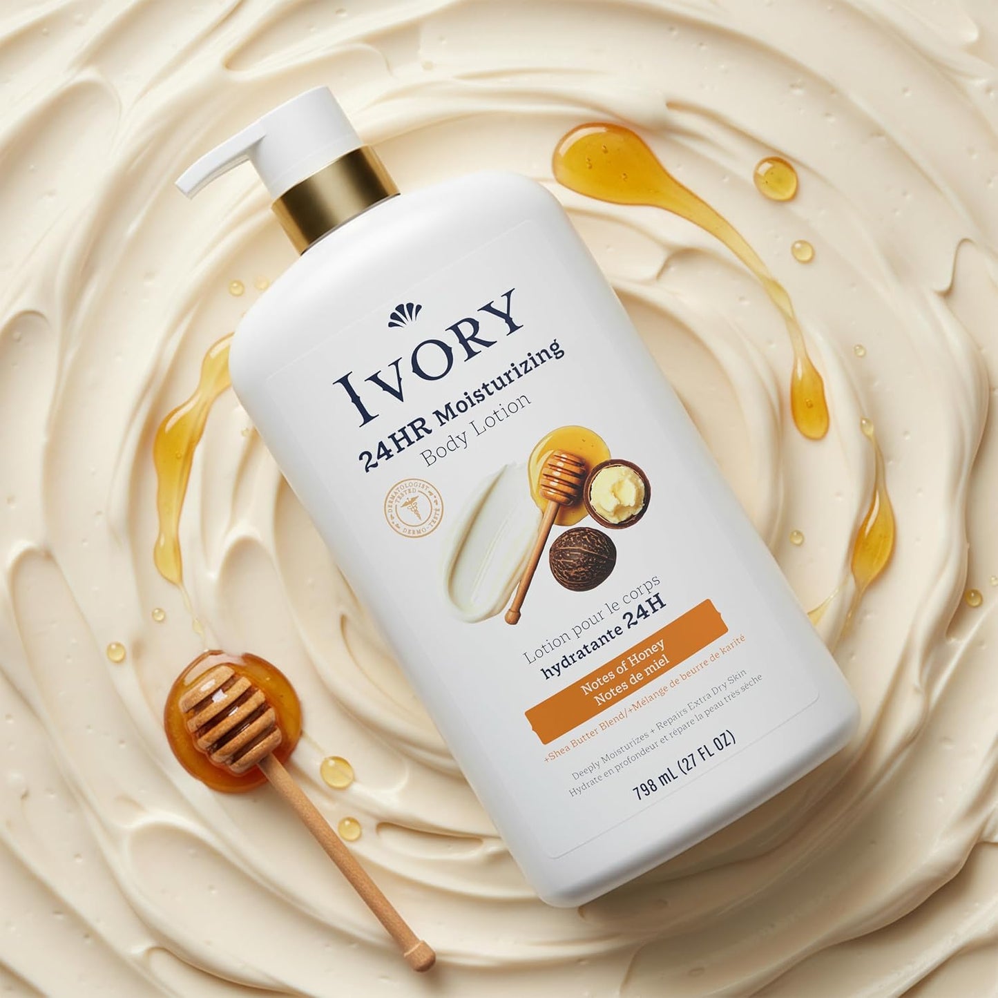 **Ivory Hand & Body Lotion - 24hr Moisturizing Formula for Extra Dry Skin | Lightweight, Honey Scent, 27 fl oz**