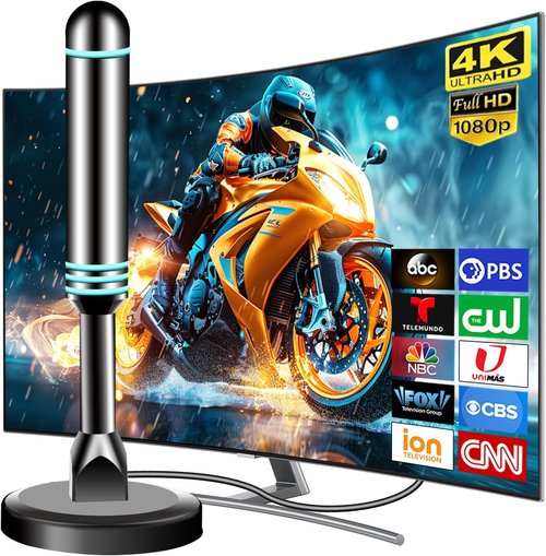 HD Digital TV Antenna for Smart TV - Long Range Reception, 4K/1080p, Easy Installation with 10ft Coax Cable