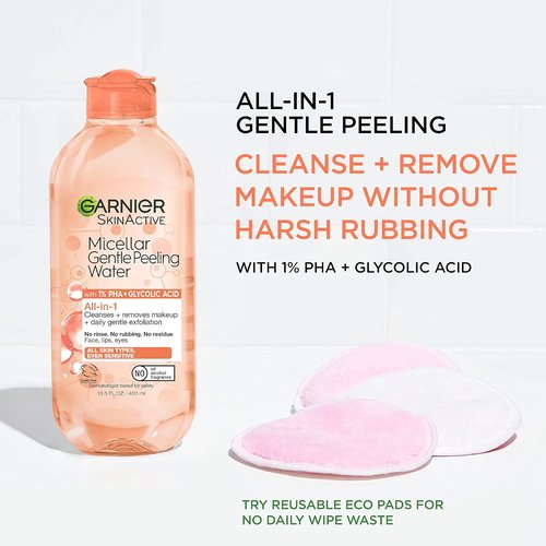 Garnier SkinActive Gentle Peeling Micellar Water - Exfoliating Facial Cleanser & Makeup Remover, 2 Pack
