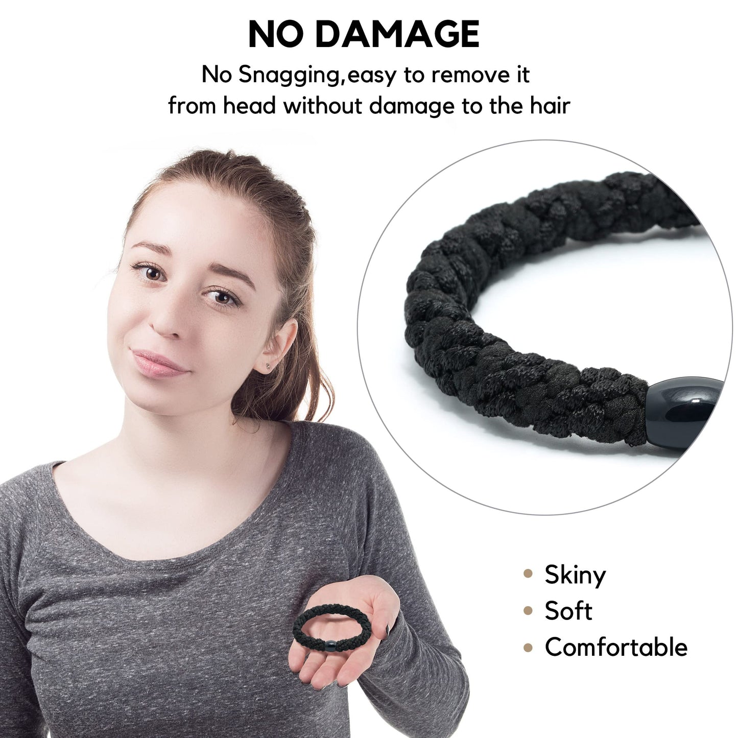 Hair Ties for Women Girls, HBY 18 Pcs Elastics Hair Bands Ponytail Holders for Thick Hair, No Damage No Crease Hair Elastics