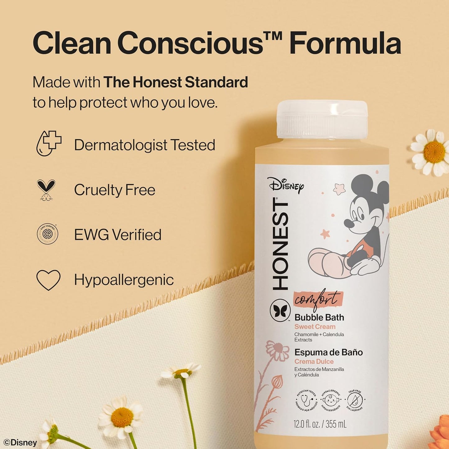 The Honest Company Foaming Bubble Bath - Gentle Tear-Free Formula with Mickey Mouse | 12 fl oz