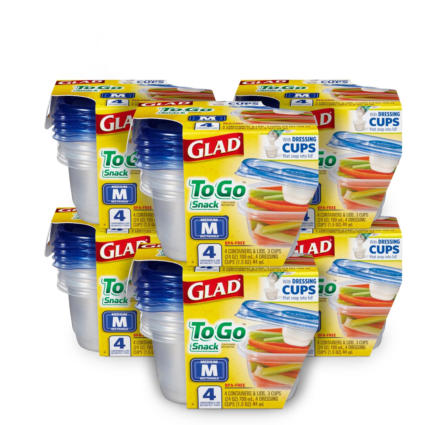 Glad GladWare To Go Snack Food Storage Containers - Medium Round - Meal Container Holds up to 24 Ounces of Food - Lock Tight Seal, 4 Count
