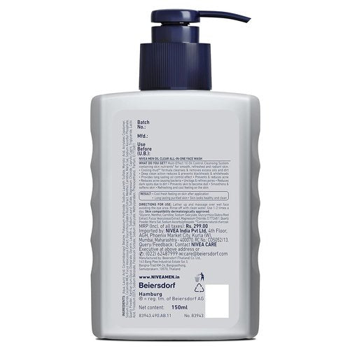 Nivea Men Face Wash - Oil Control Formula for All Skin Types | 150ml