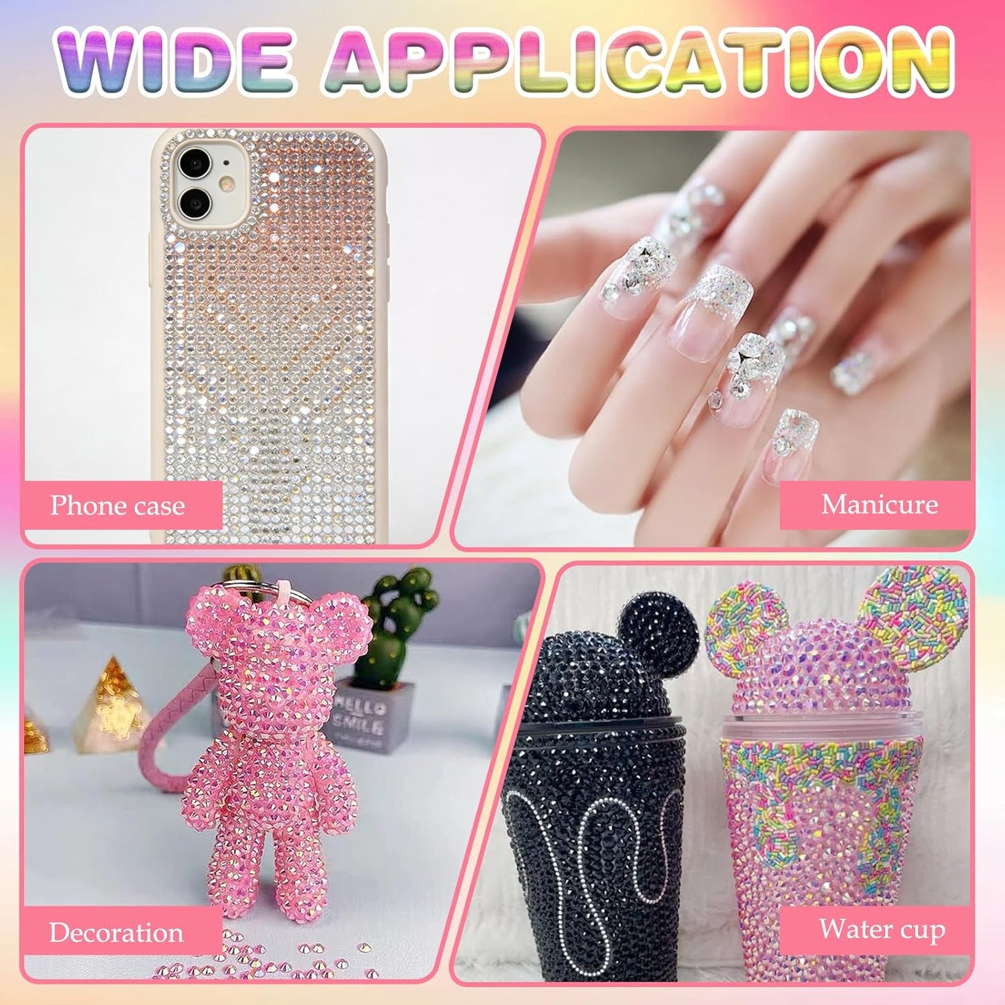 Multicolor High-Gloss Resin Flatback Rhinestones (3mm) with 3Pcs B7000 Jewelry Glue - DIY Bedazzling Kit for Diamond Art, Nail Art & Crafts (32000)