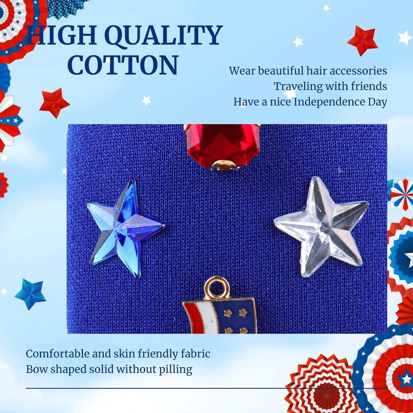 YanJie Patriotic Knot Headbands for Women 4th July Embellished Headbands Independence Day Gem Headband Beaded American Flag Hair Accessories Girls Gifts Blue