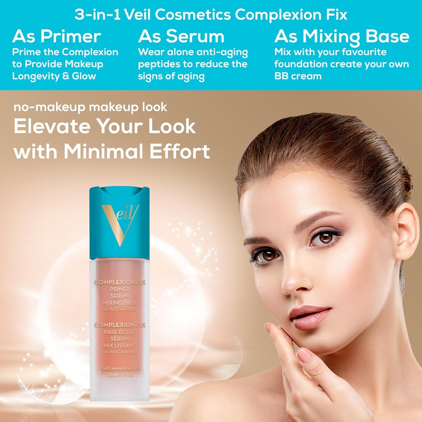 Veil Cosmetics Complexion Fix 3-in-1 Primer | Hydrating Serum & Mixing Base - Minimizes Pores & Smooths Fine Lines