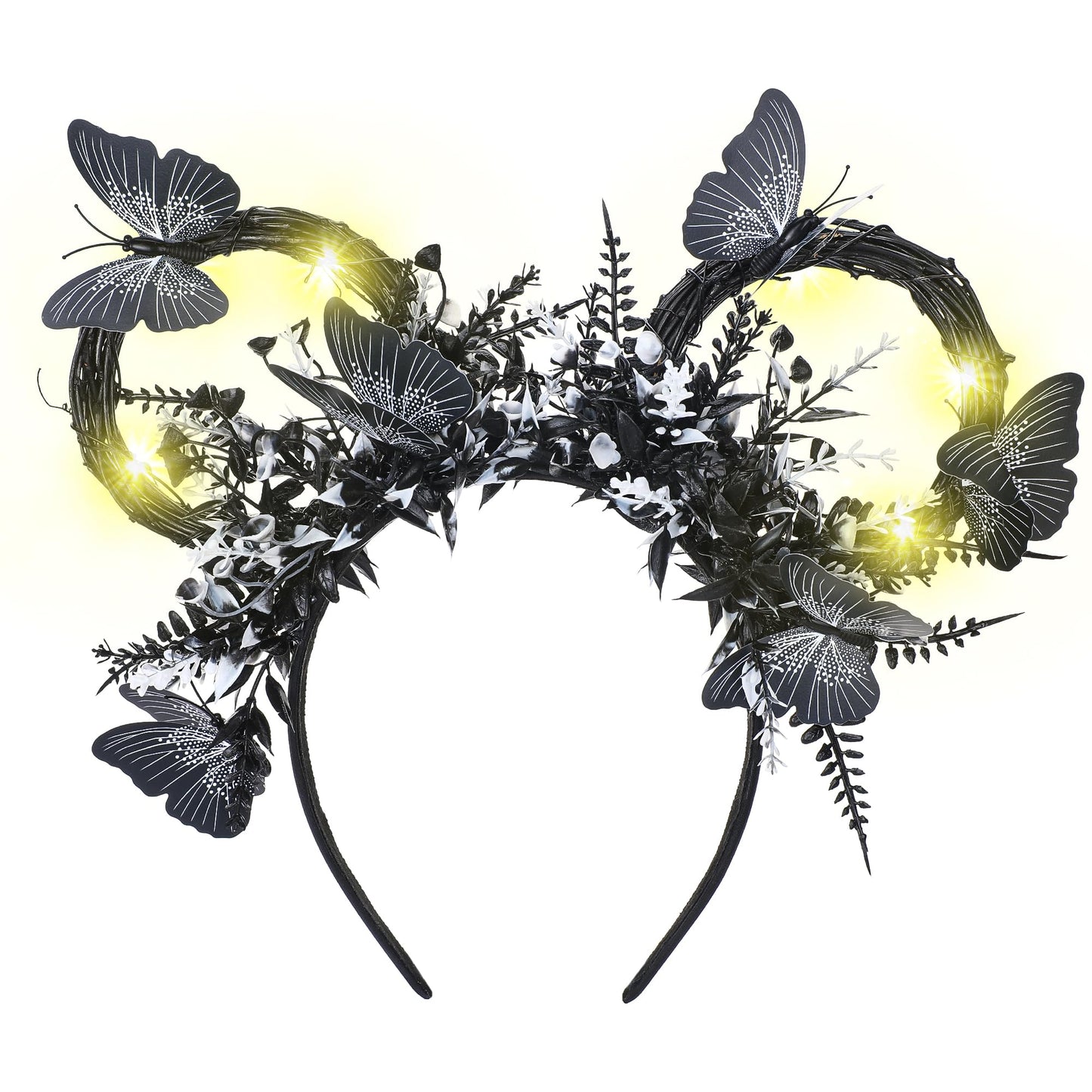 VISSTREE Handmade LED Black Butterfly Mouse Ears Costume Headdress - Themed Wedding Animals Birthday Halloween Party Photoshoot Prop Hair Accessories for Women