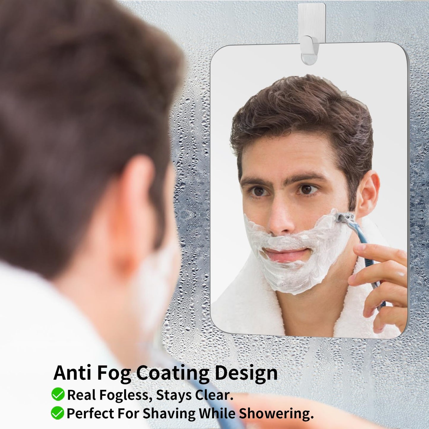 EUAIAJ Shower Mirror Fogless for Shaving, Large(10.6x8in) and with 2 Razor Hooks & 2 Mirror Hooks, Easy Install & Unbreakable & Super Thick, Fog Free (No Fog) Shower Mirror for Shaving