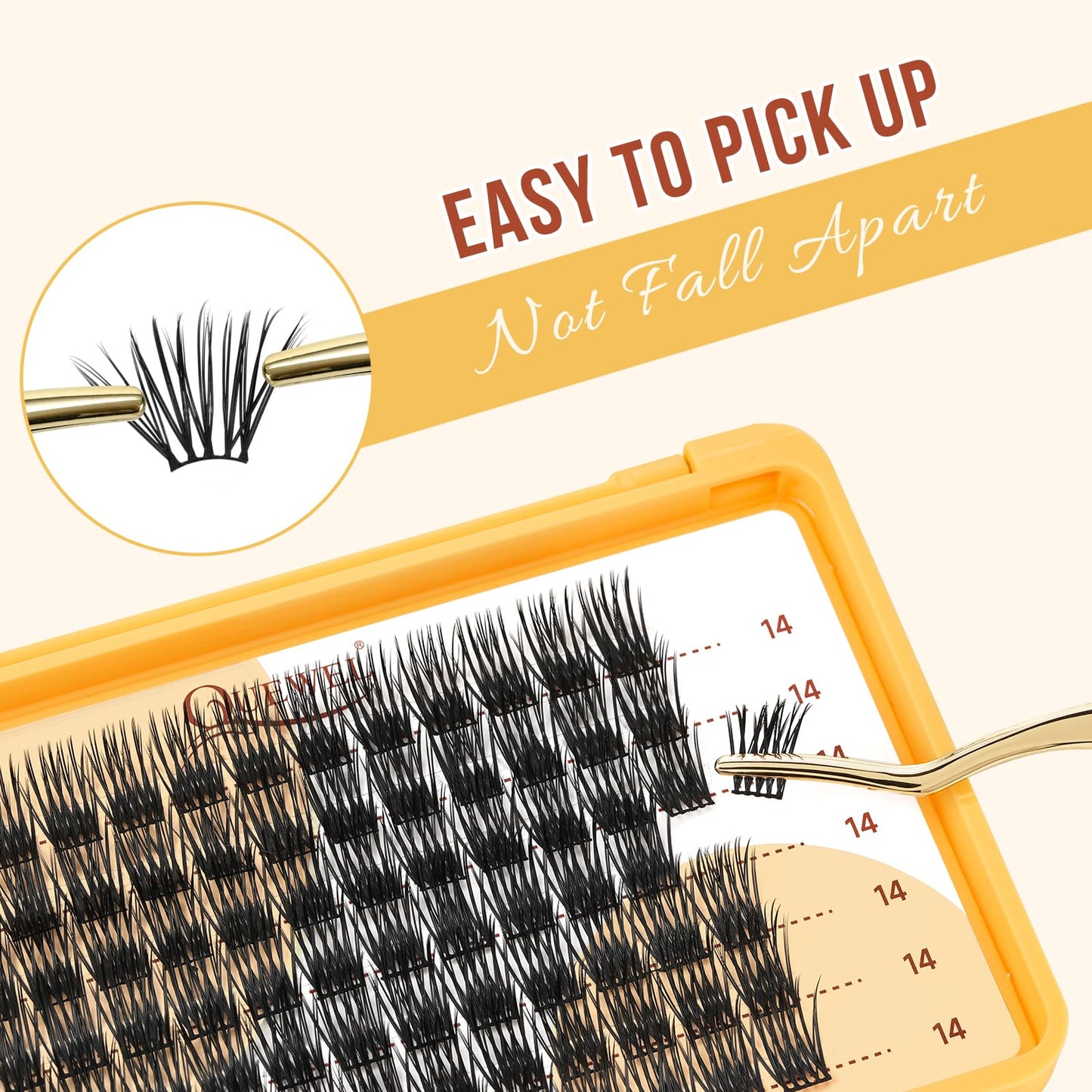 QUEWEL Lash Clusters 14mm Cluster Lashes Eyelash Clusters Soft and Lightweight Barely Feel Lash Cluster Presence Suitable for Complete Beginners' DIY Lash Extensions at Home. (14MM-FDB-01)