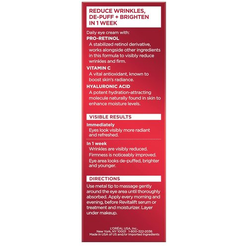 L'Oreal Paris Revitalift Eye Cream - Anti-Aging Formula with Pro Retinol & Hyaluronic Acid | 0.5 fl. oz.