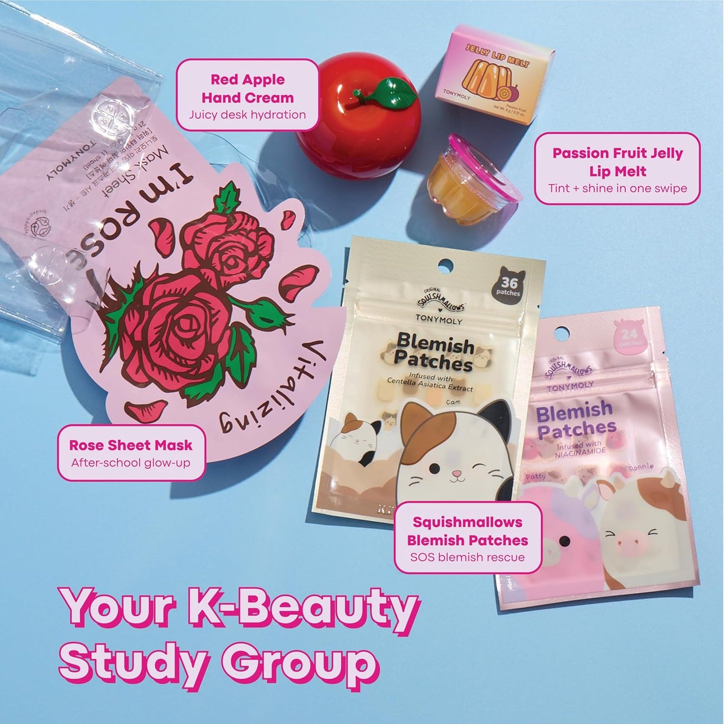 TONYMOLY Fall Refresh K-Beauty Skincare Set – Hydrating Sheet Mask, Jelly Lip, Hand Cream & Blemish Patches + Mini Tote for Everyday Self Care, Hydrated & Glowing Skin