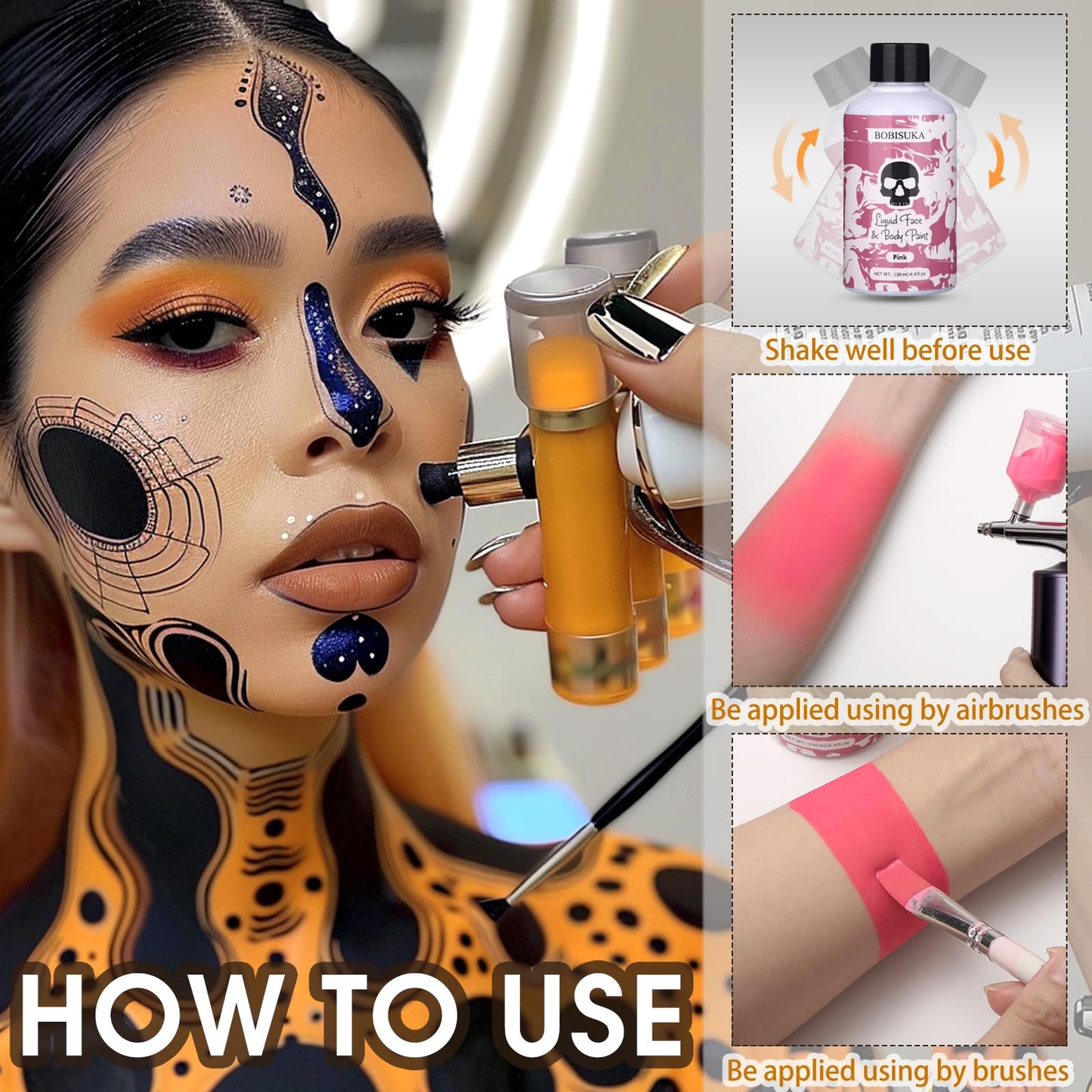 BOBISUKA Pink Face Body Paint Liquid Texture Washable Non Toxic Facepaint Fast Drying Foundation Makeup for Halloween Clown Cosplay SFX Costume Party Large Capacity(130ml)