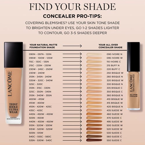 Lancôme Teint Idole Ultra Wear Natural Matte Foundation- Longwear, Medium-Full Coverage, Natural Finish, Waterproof & Hydrating - 250W (Light to Medium Skin with Warm/Peachy Undertones), 1 Fl Oz