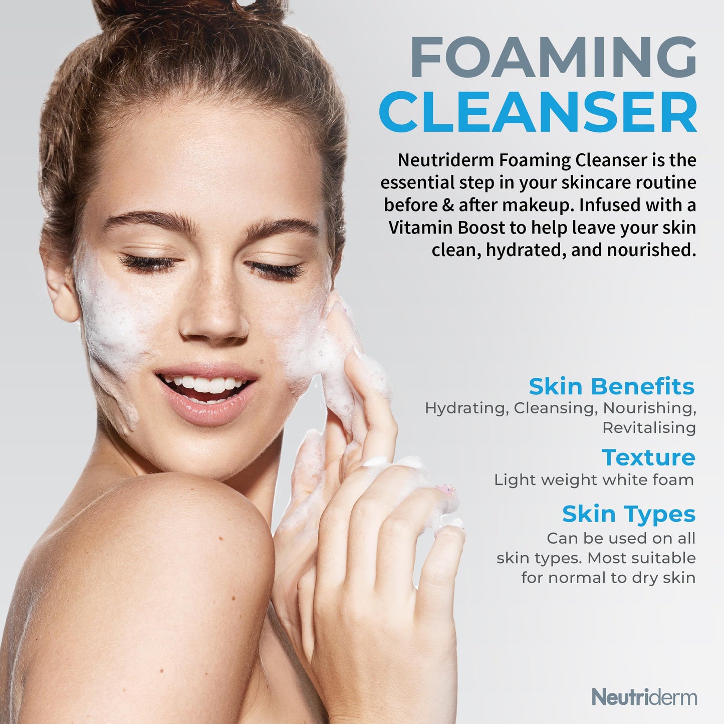 Neutriderm Foaming Cleanser Face Wash for Dry Skin: Ultra Hydrating Facial Cleanser with Niacinamide, Vitamin C, ProVitamin B5 Cleansing Foam Facewash - Facial Wash Removes Makeup & Impurities 5 Fl Oz