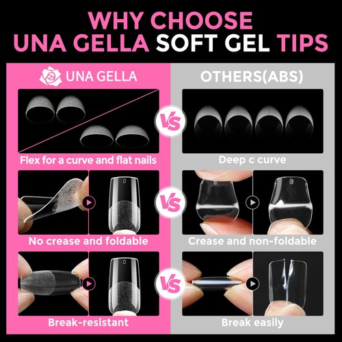 UNA GELLA Medium Square Nail Tips: 216pcs Square Press on Nails Pre-shape Clear Nails Tips for Full Cover Acrylic French False Nails For Nail Extension, Home DIY Nail Salon 12 Sizes False Tips