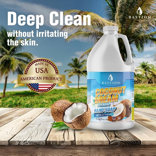 Bastion Antibacterial Foaming Hand Soap - Coconut Dream Scent - 64 oz Refill Jug | Non-Toxic & Made in the USA