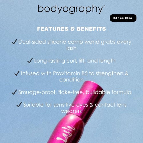 Bodyography Jet-Black Lengthening Mascara - Dual-Sided Silicone Comb for Volume & Lift | Smudge-Free, Buildable Formula