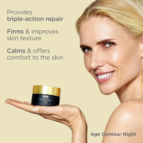 ISDIN Age Contour Night Cream - Revitalizing Face & Neck Treatment with Melatonin & Peptides | 1.8 Oz