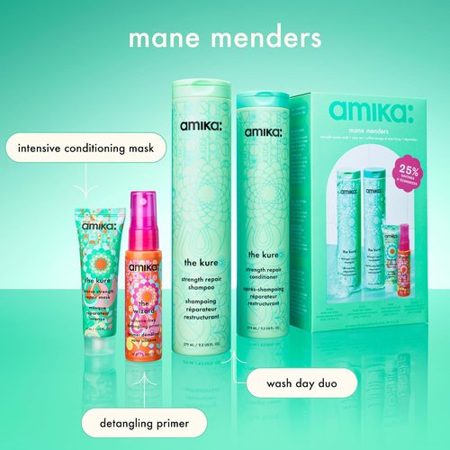 Amika Mane Menders Strength Repair Wash & Care Set - Nourishing Shampoo & Conditioner Duo