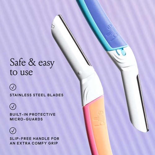 Billie Dermaplane Starter Kit - Reusable Handle with 3 Refill Blades - Effortlessly Remove Facial Hair & Shape Brows - Malibu