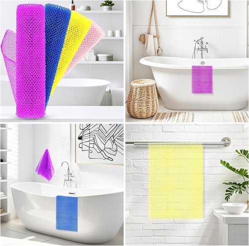 African Net Sponge | 4-Piece Exfoliating Shower Loofah Set for Gentle Cleansing & Daily Use