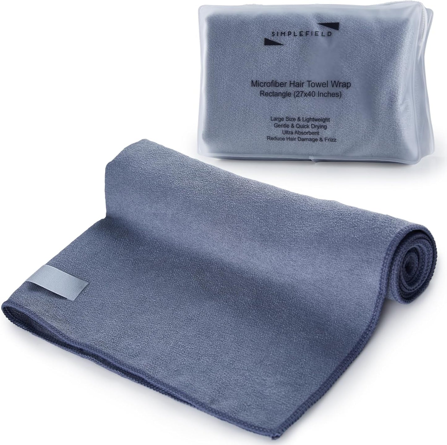 Skiennix Large Microfiber Hair Towel Wrap - Anti-Frizz Fast Drying for Long, Curly Hair | 27x40 Inches, Grey