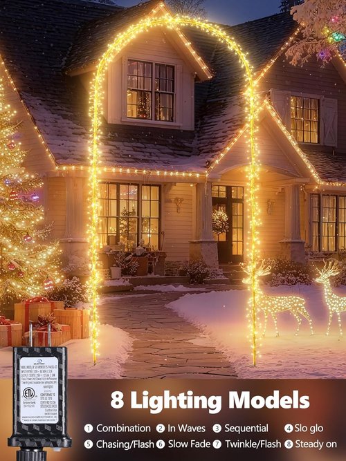 Flacchi Outdoor Christmas Arch Lights - 7.5FT 360 LED Waterproof String Lights with Timer & 8 Modes | Warm White
