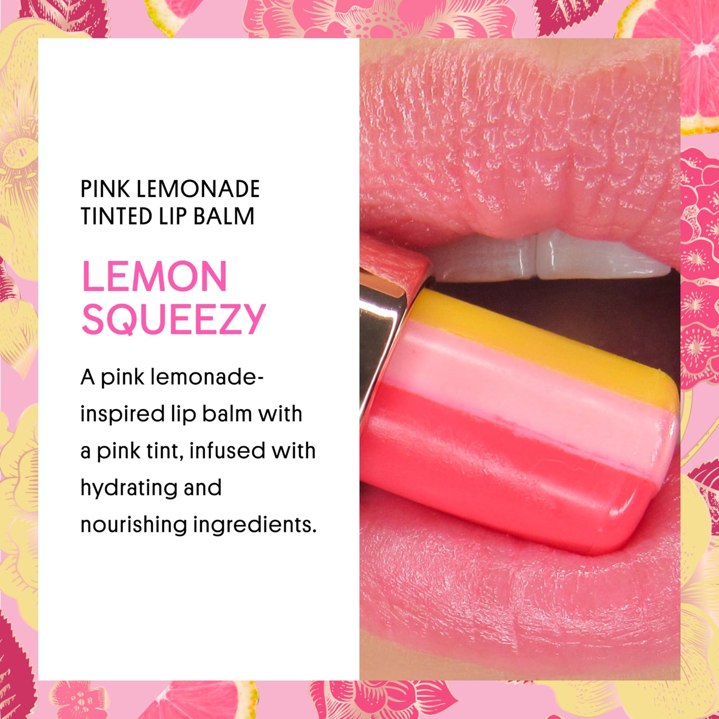 Winky Lux Pink Lemonade Tri-Color Tinted Lip Balm – Lip Care with Jojoba Oil & Vitamin E, Sheer Tint, Juicy Citrus Scent, Softens and Hydrates Dry Lips