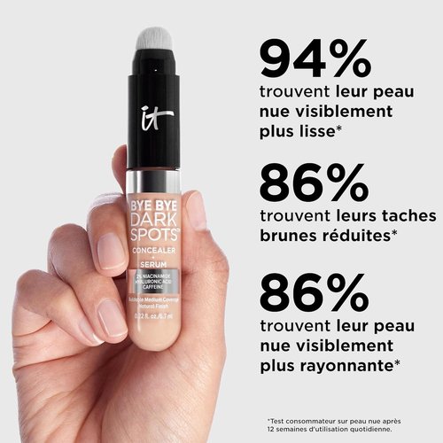 IT Cosmetics Bye Bye Dark Spots Concealer & Brightening Serum - 2% Niacinamide, Hyaluronic Acid, Caffeine - Medium Coverage, Natural Finish - 0.22 fl oz