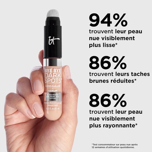 IT Cosmetics Bye Bye Dark Spots Concealer + Brightening Serum – 2% Niacinamide, Hyaluronic Acid & Caffeine - Medium Coverage, Natural Finish, All Skin Types - 0.22 fl oz