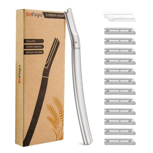 Regine Switzerland Eyebrow Razor & Face Razor - Reusable Metal Handle with 12 Blades & Silicone Cap | Silver