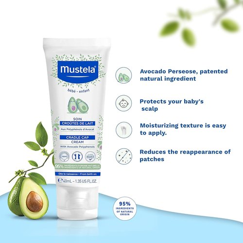 Mustela Cradle Cap Cream - Fragrance-Free Moisturizer for Newborns - Clinically Tested - 1.35 fl. oz.