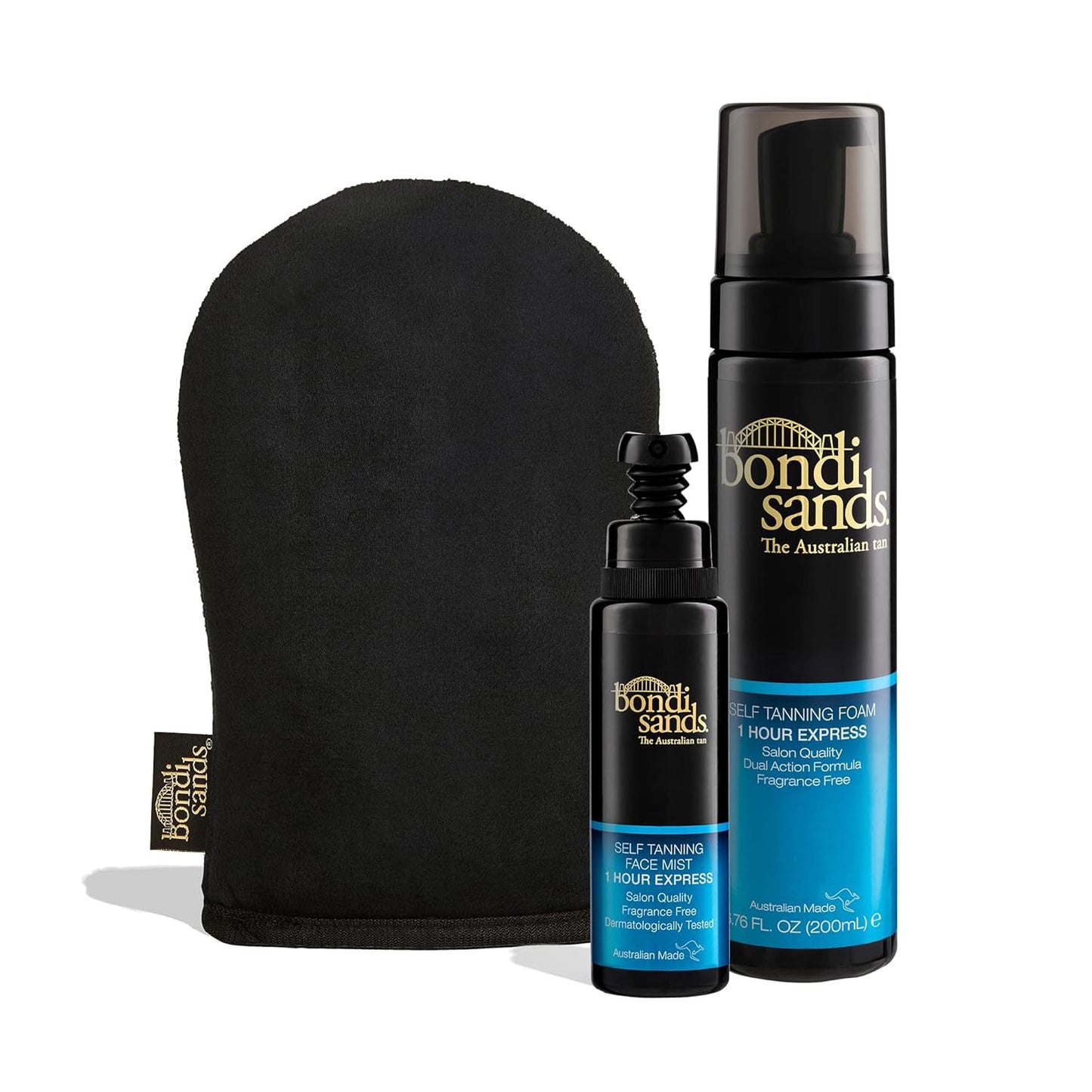 Bondi Sands 1 Hr Express Face & Body Bundle - Sunless Foam, Face Mist & Reusable Mitt for Flawless Tan