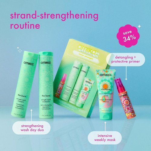 Amika Inner Strength Repair Routine Set - Ultimate Gift for Dry, Damaged Hair from Bleach & Heat