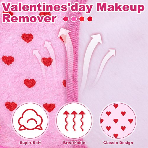 Frienda Heart Makeup Remover Cloths - 24 Pcs Reusable Microfiber Towels | Soft 6" x 6" Washable Pads for Valentine's Day Gifts