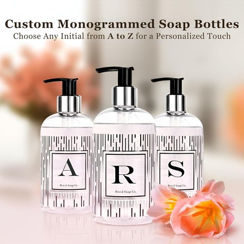 Brevä Soap Co. Monogrammed Luxury Liquid Hand Soap - Personalized Citrus Bloom Scent | 12 oz - Letter A