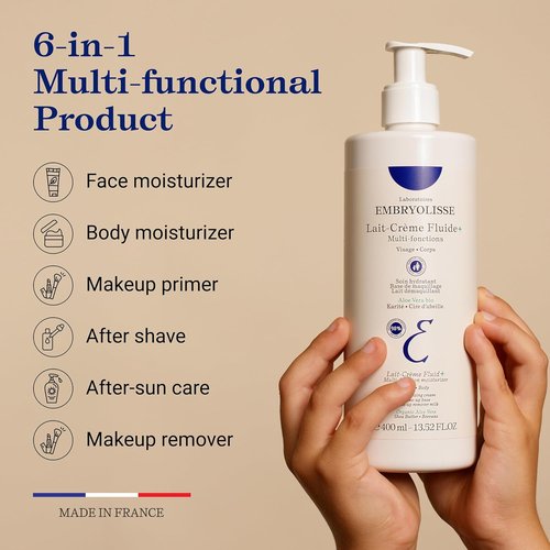 Embryolisse Lait-Crème Fluid+ | Multi-Use Lightweight Face & Body Cream with Shea Butter & Aloe Vera - Fast Absorbing for All Skin Types